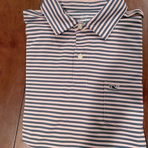 Mens Small performance Polo in light Pink and Navy by Vineyard Vines